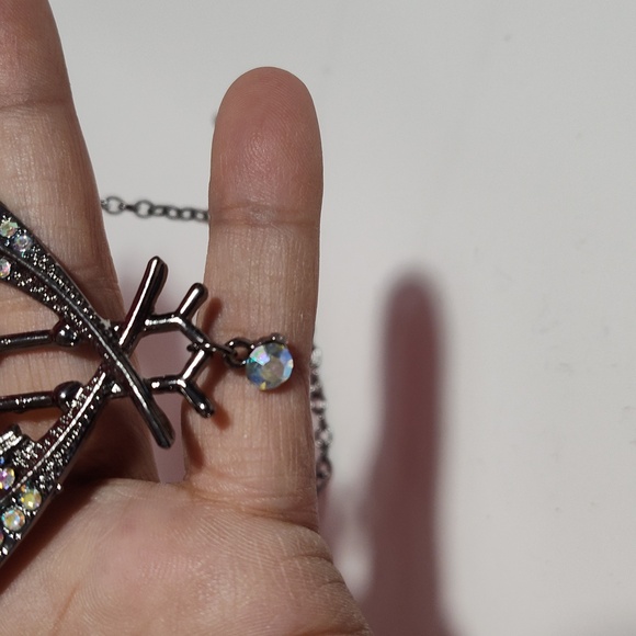 Necklace Skeleton with Bat Wings Halloween Rhinestone Bling Costume Gothic Punk - Picture 9 of 15